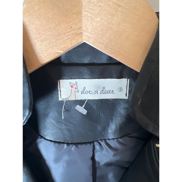 Doe a Dear Children's Size 5 Black Vegan Leather Moto Biker Style Zip Jacket - Picture 6 of 16